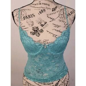 Guess Babydoll Tank Top 2XS Underwired Lace Fitted Sheer VTG 90s Y2K Coquette